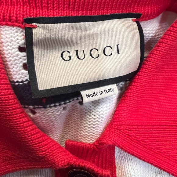 Gucci Knit White and Navy Striped Polo Dress - Picture 2 of 16